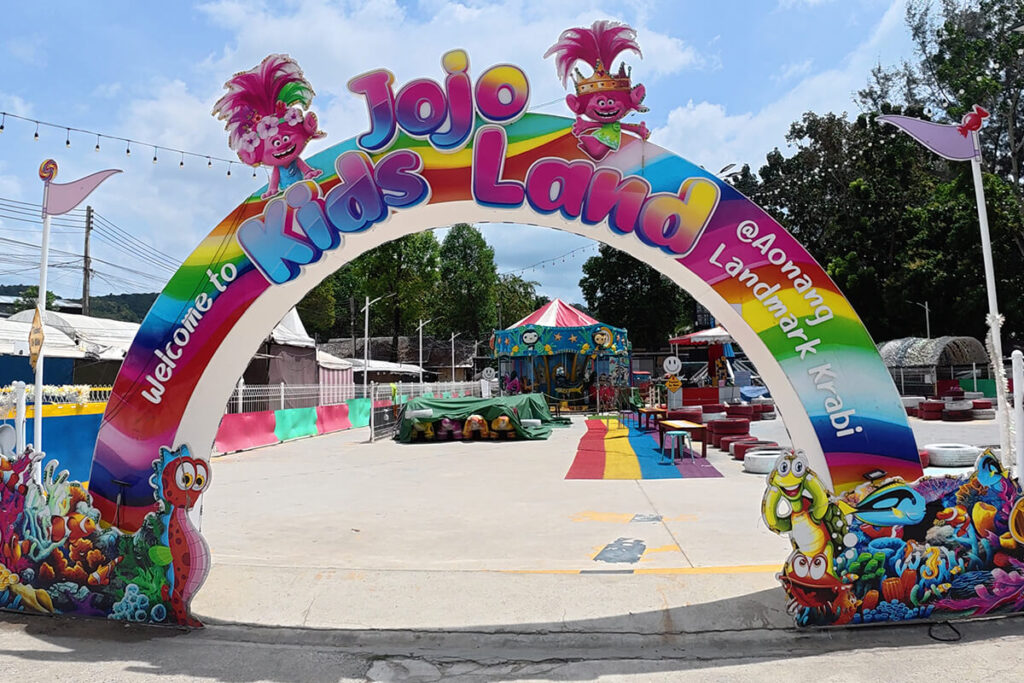 Colourful rainbow archway to Jojo Kids Land at Ao Nang Landmark Market